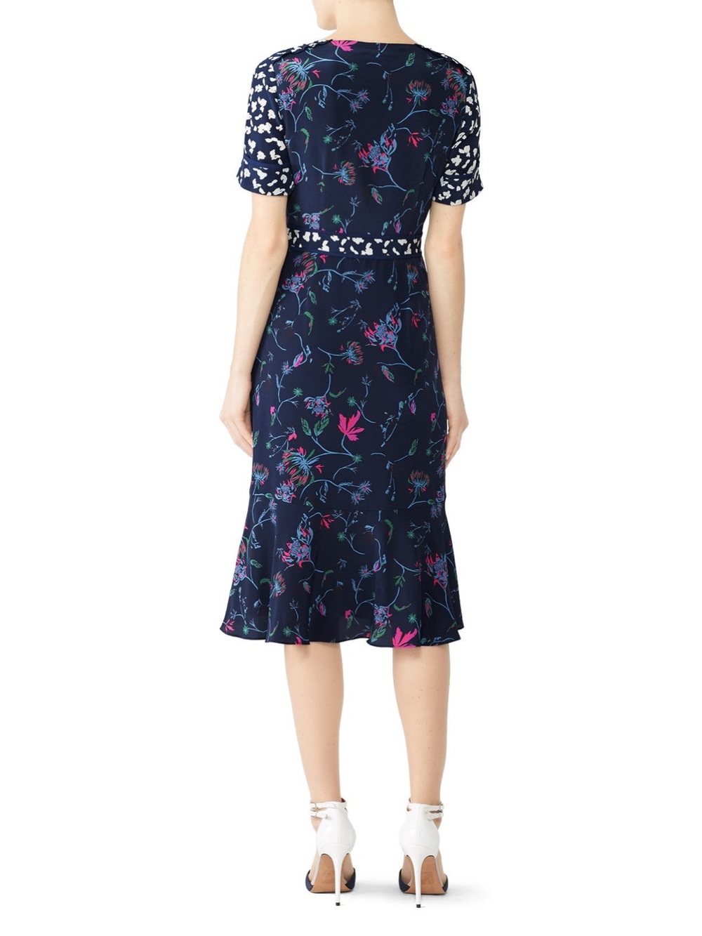 Tanya Taylor “Luisa” Navy Floral Wrap Midi Dress - Sz 12 - Picture 4 of 11